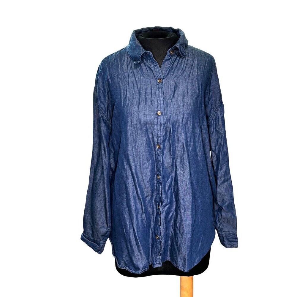 Gloria Vanderbilt Womens Long Sleeve Denim Button-Up Shirt L